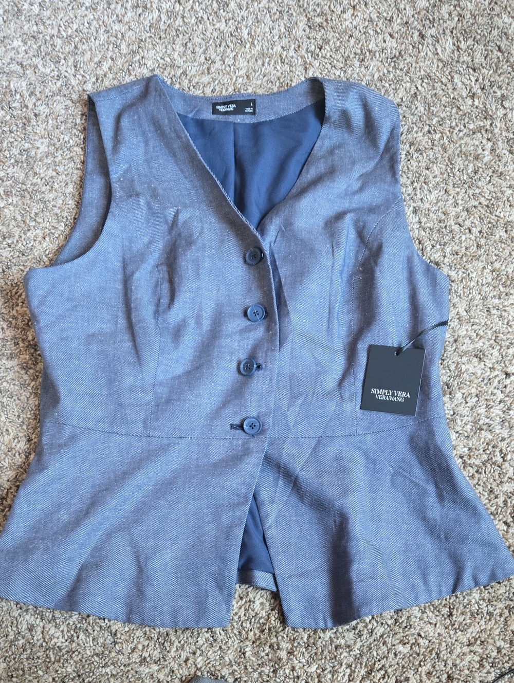 Simply Vera Vera Wang Blue Sleeveless Button-Front Peplum Vest